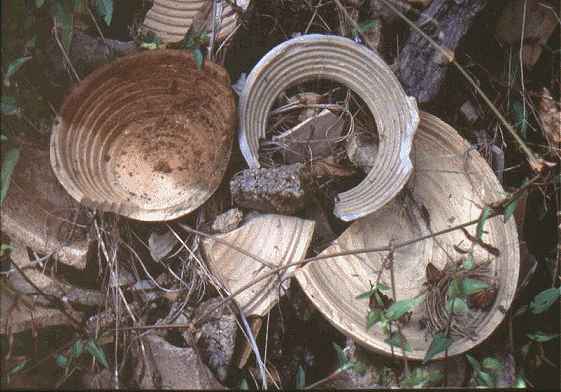 Song Dynasty Saggars as found on the ground in Hutien, just outside of Jingdezhen in 1992.